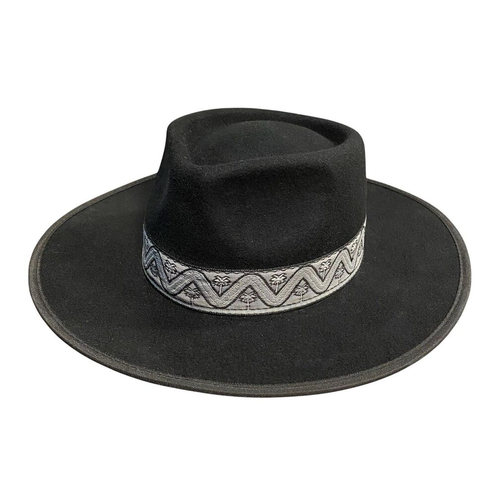 Roark Younes Wool Fedora Hat L/XL Black Wide Brim Western Boho Rancher